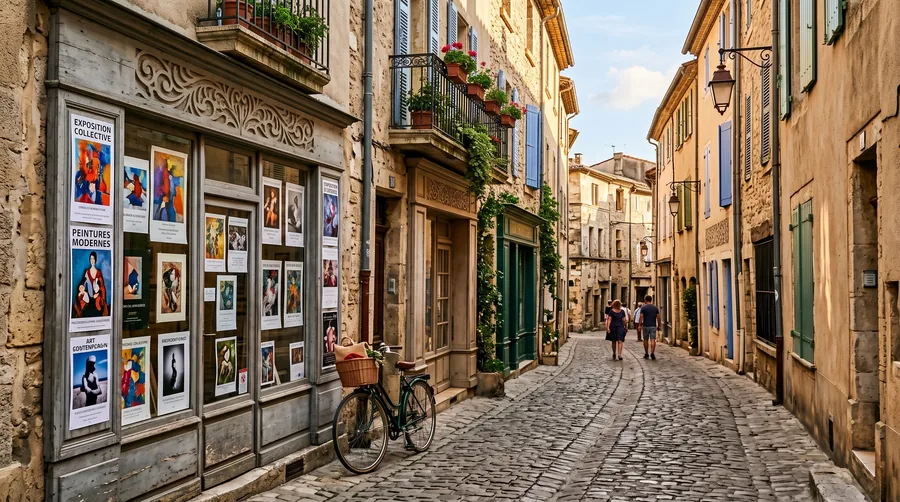 Una calle estrecha llena de galerías pequeñas
